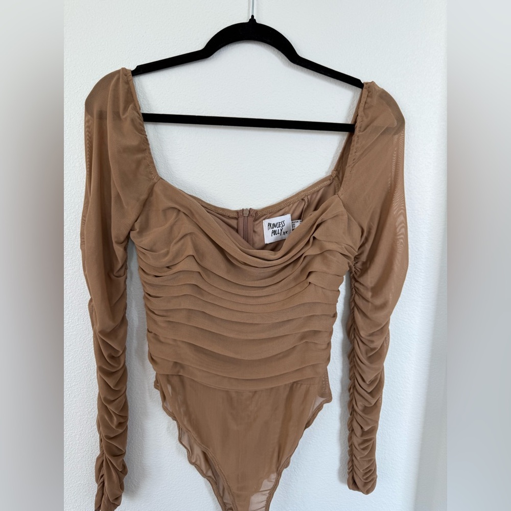 Princess Polly Tan Ruched Long Sleeve Bodysuit